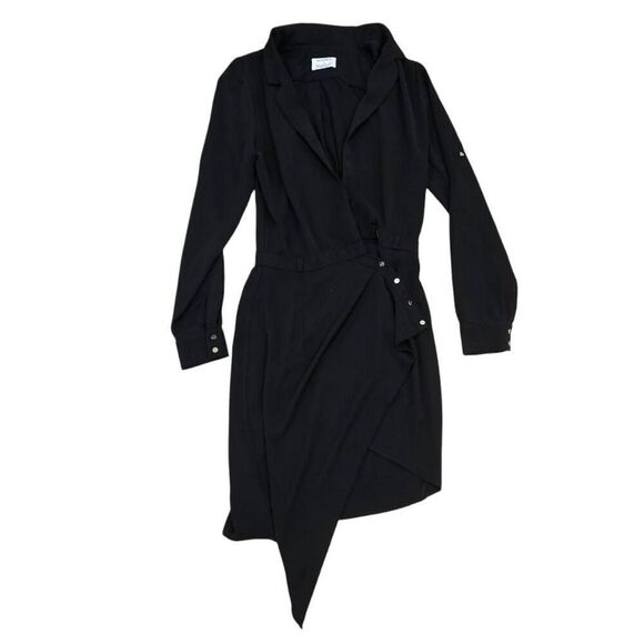 Runaway The Label Slim Belt Shirt Dress Womens 4 Black Notch Long Sleeve Stretch - Picture 2 of 9